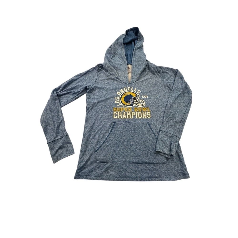 Majestic Threads Mens Medium LA Rams Super Bowl Hoodie Sweatshirt Blue EUC